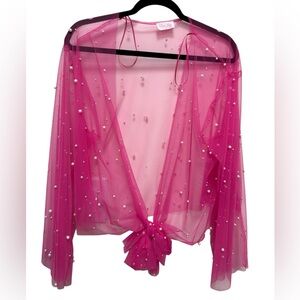 Fuchsia Pink Pearl Sheer Pearl Cardigan Shall